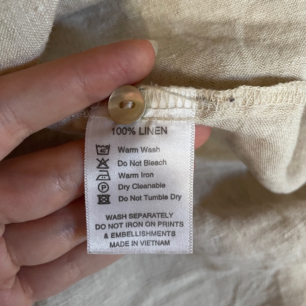 Lanhtropy Bubble Linen dress button down size small natural puff sleeve peasant - Picture 9 of 9